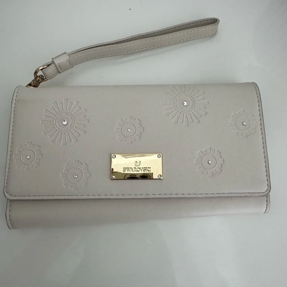 Swarovski Cream Wristlet Clutch with Gold Hardware
